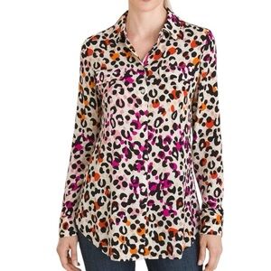 NWT Chico’s Vibrant Animal Print Easy Shirt Woven Pattern Long Sleeve Size 4/6